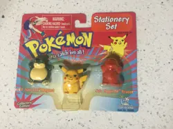 Vintage Pokemon Stationery Set Clip Magnet Eraser 1999 Pikachu Snorlax Squirtle - Image 1