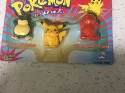Vintage Pokemon Stationery Set Clip Magnet Eraser 1999 Pikachu Snorlax Squirtle - Image 3