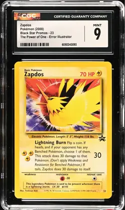 CGC 9 MINT Zapdos 23 Black Star Promo Aoki Error 2000 WOTC Pokemon Card - Image 1