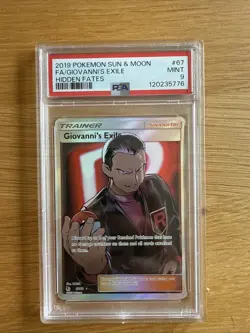 Pokemon PSA 9 MINT Giovanni's Exile 67/68 Hidden Fates FA Holo 2019 S#4125 - Image 1
