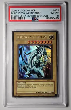 2002 YU-GI-OH! LEGEND OF BLUE EYES LOB-001 Blue Eyes White Dragon PSA 8 - Image 1