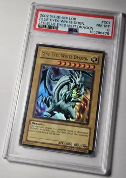 2002 YU-GI-OH! LEGEND OF BLUE EYES LOB-001 Blue Eyes White Dragon PSA 8 - Image 3