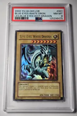 2002 YU-GI-OH! LEGEND OF BLUE EYES LOB-001 Blue Eyes White Dragon PSA 8 - Image 4