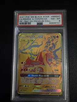 2021 POKEMON SM BLACK STAR PROMO #SM247 FULL ART/RESHIRAM & CHARIZARD GX PSA 8 - Image 1