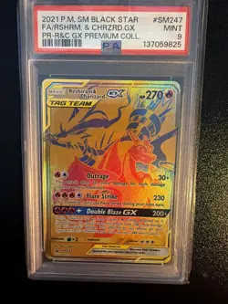 Pokemon 2021 Reshiram & Charizard GX SM247 Gold Tag Team Black Star Promo PSA9 - Image 1