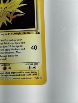 Pokemon TCG Zapdos Fossil 15/62 Holo 1999-2000 Wizards Base Set Copyright - Image 4