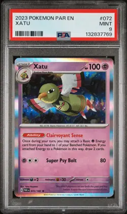 2023 POKEMON PAR EN-PARADOX RIFT #072 XATU PSA 9 - Image 1