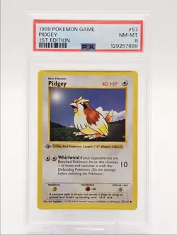 PIDGEY 1999 POKEMON GAME BASE 1ST EDITION COMMON 57/102 PSA 8 Q0004 - Image 1