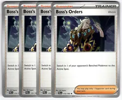 Boss's Order 172/193 Rare Non-Holo Playset 4X Paldea Evolved Pokemon TCG Mint NM - Image 1