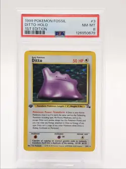 DITTO 1999 POKEMON FOSSIL 1ST EDITION RARE HOLO 3/62 PSA 8 Q0004 - Image 1