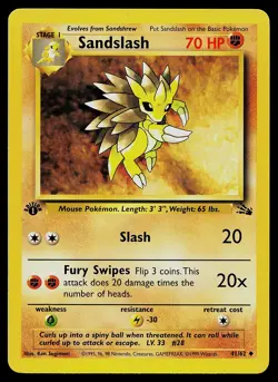Pokemon Card - Sandslash Fossil 41/62 Uncommon 1st Edition - Image 1