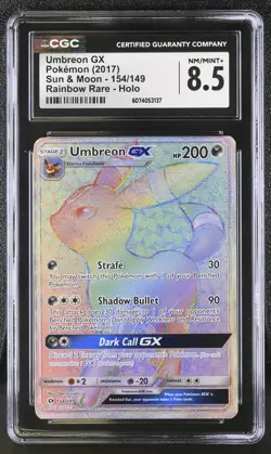 CGC 8.5 Umbreon GX 2017 Sun & Moon 154/149 Rainbow Rare Holo Pokemon Card - Image 1