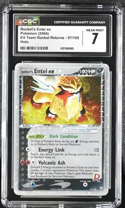 CGC 7 Rocket's Entei ex EX Team Rocket Returns 97/109 Holo SWIRL Pokemon Card - Image 1