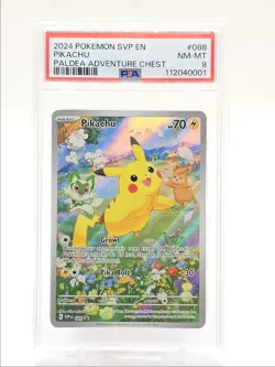 PIKACHU 2024 POKEMON PALDEA ADVENTURE CHEST BLACK STAR PROMO #088 PSA 8 Q0004 - Image 1