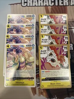4 x OP06-104 R Kikunojo & OP07-116 R Blaze Slice One Piece (reprint) Playsets 🔥 - Image 1