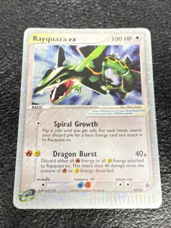 B6 Pokemon TCG Rayquaza EX Dragon Card Ultra Rare 97/97 Holo 2003 W/ Swirl! - Image 1