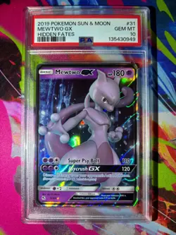 2019 POKEMON SUN & MOON HIDDEN FATES #31 MEWTWO GX PSA 10 - Image 1