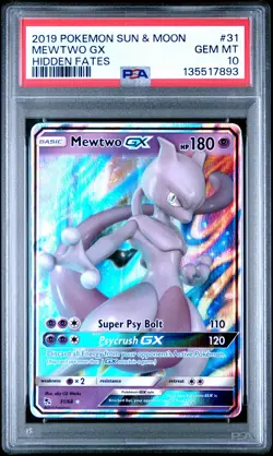 2019 POKEMON SUN & MOON HIDDEN FATES #31 MEWTWO GX PSA 10 - Image 1
