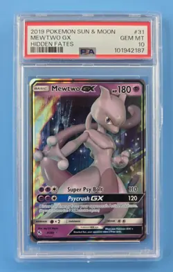 2019 Pokemon Sun & Moon Hidden Fates Mewtwo GX #31 PSA 10 - Image 1