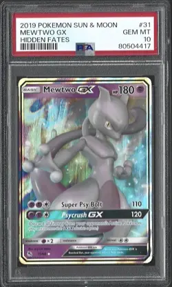 2019 POKEMON SUN & MOON HIDDEN FATES #31 MEWTWO GX PSA 10 Gem Mint - Image 1
