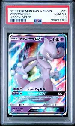 2019 POKEMON SUN & MOON HIDDEN FATES #31 MEWTWO GX PSA 10 - Image 1