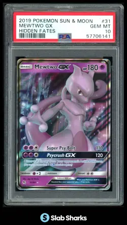 2019 POKEMON SUN & MOON HIDDEN FATES #31/68 MEWTWO GX HOLO PSA 10 - Image 1