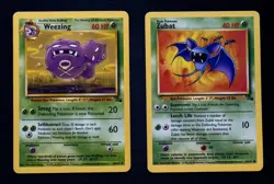 Pokemon 2 Card Lot Vintage Fossil - Weezing, Zubat MP - Image 1