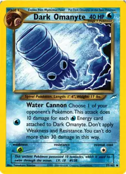 Pokemon TCG Dark Omanyte Neo Destiny 37/105 Unlimited Uncommon Card VLP - Image 1