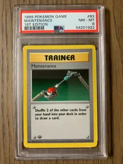 PSA 8 - Pokemon MAINTENANCE - 1st EDITION Shadowless Base Set - 83/102 Trainer - Image 1