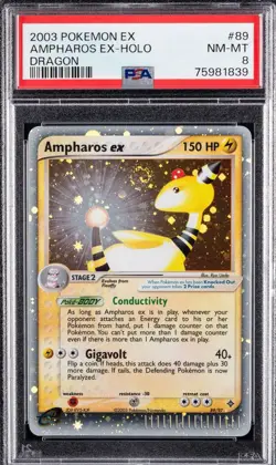 2003 Pokemon EX Dragon #89 Ampharos EX-Holo PSA 8 🌀 Perfect Swirl - Image 1