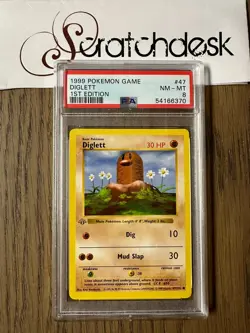 PSA 8 - Pokemon DIGLETT - Base Set SHADOWLESS 1st EDITION - 47/102 GREY STAMP - Image 1