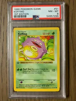 PSA 8 - Pokemon KOFFING - 1st EDITION Shadowless Base Set - 51/102 - Grey Stamp - Image 1