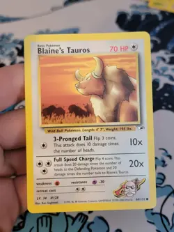 Blaine's Tauros 64/132 Gym Heroes Series Common Basic Pokemon Card WOTC 2000 - Image 1