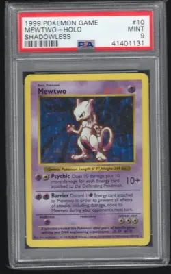 1999 POKEMON BASE SET SHADOWLESS #10 MEWTWO-HOLO PSA 9 - Image 1