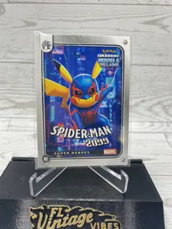 Pikachu as Spider-Man 2099 Lazer Holo Marvel Hero & Villain Non-Pokemon Fan Art - Image 1