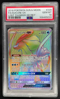 2018 Pokemon Sun & Moon Lost Thunder Suicune Secret Rare PSA 10 Gem Mint 220/214 - Image 1