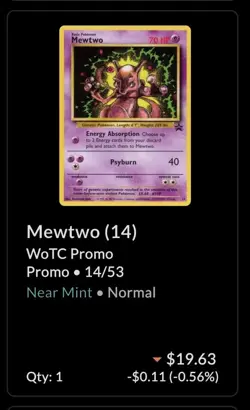 Pokemon TCG Mewtwo 14/53 Black Star Promo Near Mint Vintage Rare - Image 3