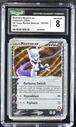 CGC 8 Rocket's Mewtwo ex 2004 EX Team Rocket Returns 99/109 Holo Pokemon Card - Image 1