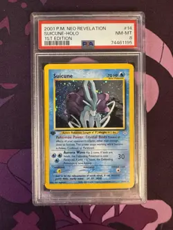 DOUBLE HOLO ERROR Pokemon Suicune Neo Revelation 1st Edition Holo Rare #14 PSA 8 - Image 1