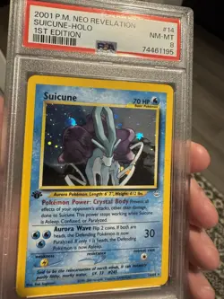 DOUBLE HOLO ERROR Pokemon Suicune Neo Revelation 1st Edition Holo Rare #14 PSA 8 - Image 2