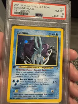 DOUBLE HOLO ERROR Pokemon Suicune Neo Revelation 1st Edition Holo Rare #14 PSA 8 - Image 3