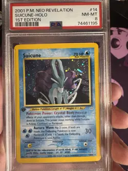 DOUBLE HOLO ERROR Pokemon Suicune Neo Revelation 1st Edition Holo Rare #14 PSA 8 - Image 4