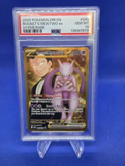 Pokemon Destined Rivals Team Rocket’s Mewtwo ex 240/182 Gold Hyper Rare PSA 10 - Image 1