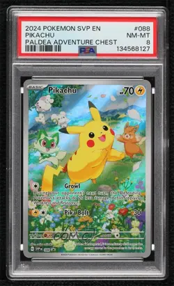 Pikachu (Paldea Adventure Chest) Holo Pokemon Scarlet & Violet Black Star PSA 8 - Image 1