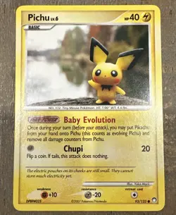 2007 Pokemon Mysterious Treasures Pichu Common LP 93/123 - Artist: Yuka Morii - Image 1