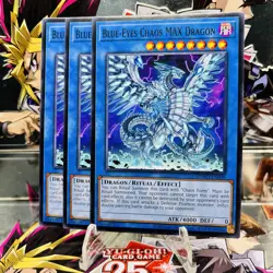 3x Yugioh Playset Blue-Eyes Chaos MAX Dragon SDWD-EN009 Common 1st Ed Near Mint - Image 1