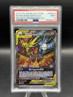 2019 POKEMON HIDDEN FATES ETB PROMO FULL ART/MOLTRES ZAPDOS ARTICUNO GX PSA 9 - Image 1