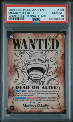 One Piece PSA 10 Monkey D. Luffy OP09 Wanted Alternate Art 2024 English - Image 1
