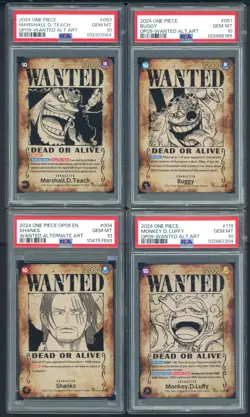 2024 One Piece OP09 Wanter Poster Teach Buggy Luffy Shanks PSA 10 Set of 4 Card - Image 1