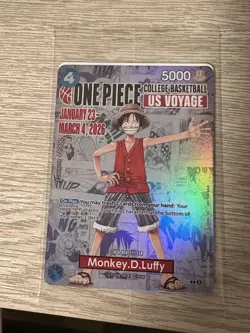 Monkey.D.Luffy College Basketball US Voyage P-055 One Piece Promo Card- SEALED - Image 2